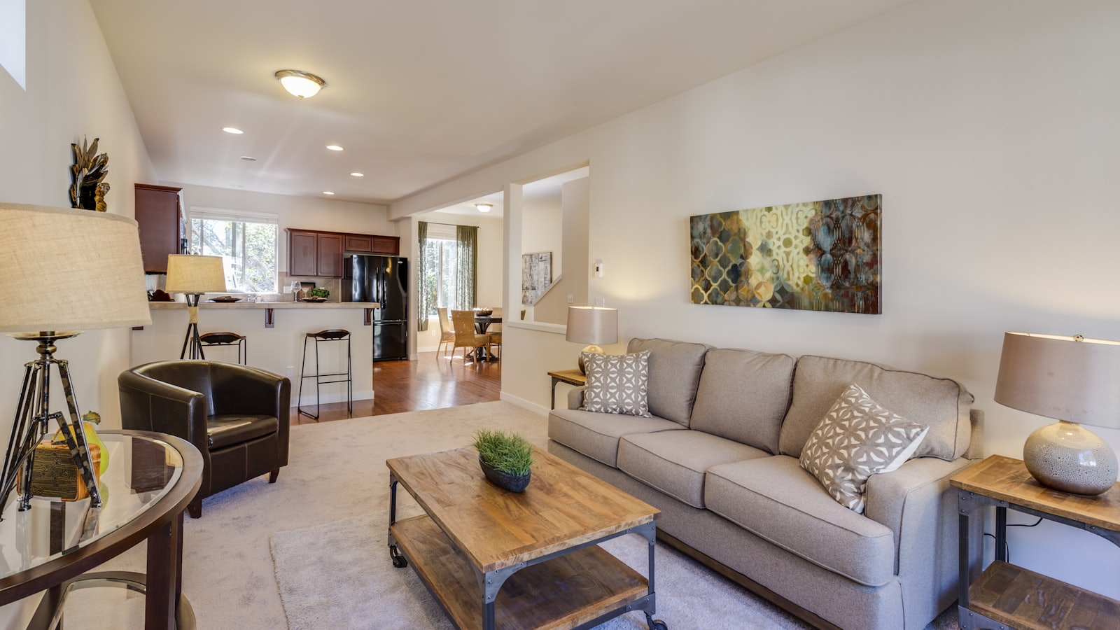 Furnished living room in a managed rental home